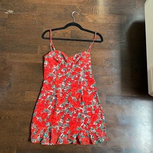 Red printed superdown dress - still on revolve